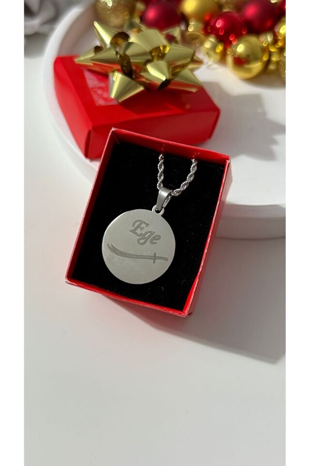 Çelik gümüş renk yuvarlak erkek kolye