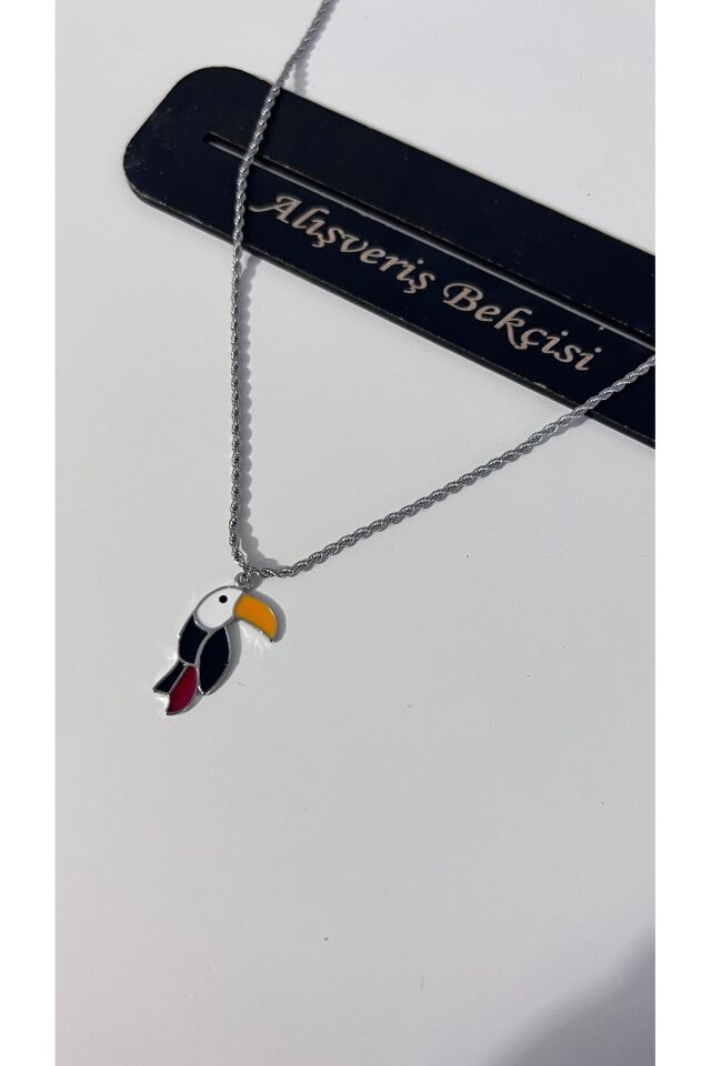 Gümüş siyah tukan kusu kolye