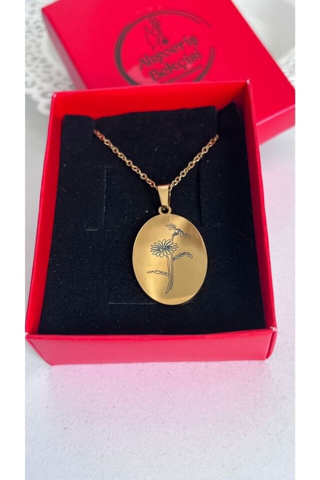 Çelik Burç Çiçeği (papatya) Oval Kolye