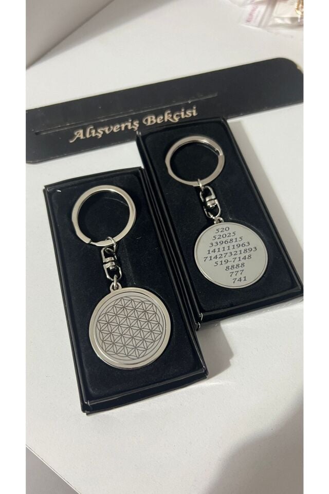 Yaşam Çiçeği Ve Sayı Sekanslı Çelik Anahtarlık