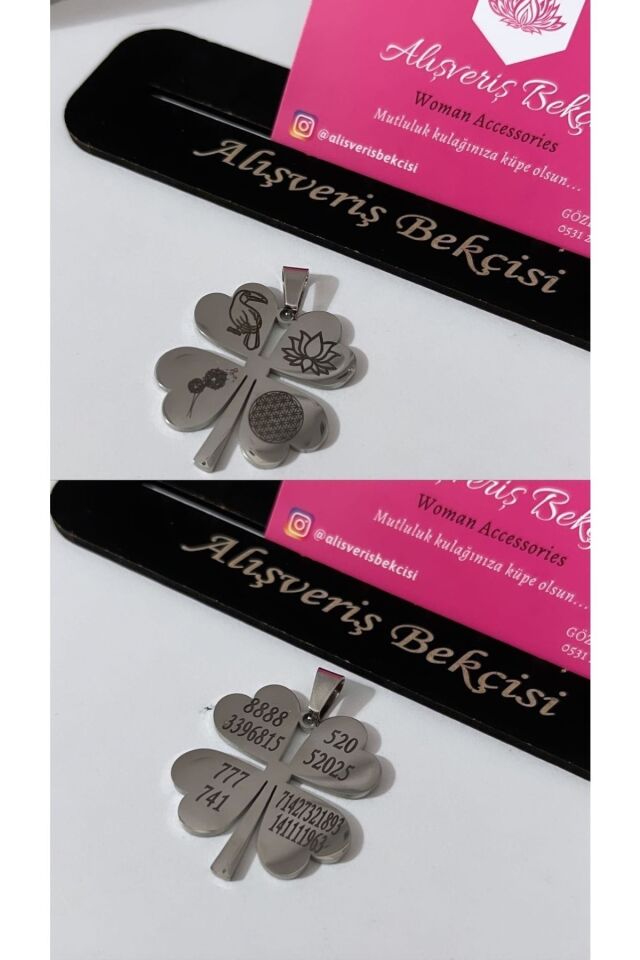 Tukan Kuşu, Yaşam Çiçeği , Lotus Çiçeği, Karahindibag Sembollu Sayi Sekansli Celik Yonca Kolye Ucu