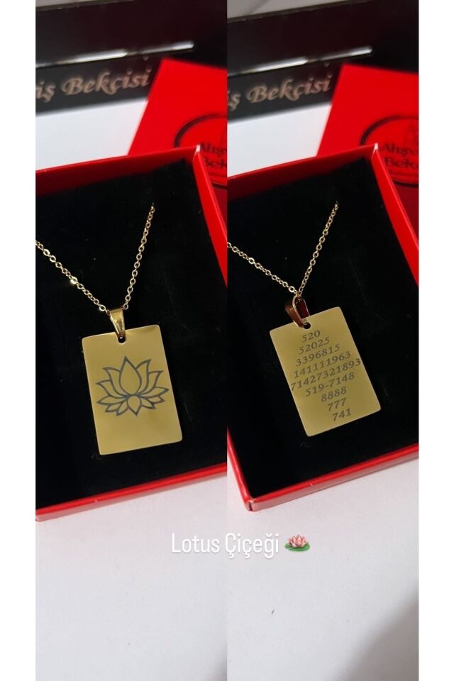 Lotus Çiçeği Dikdörtgen Çelik Plaka Kolye