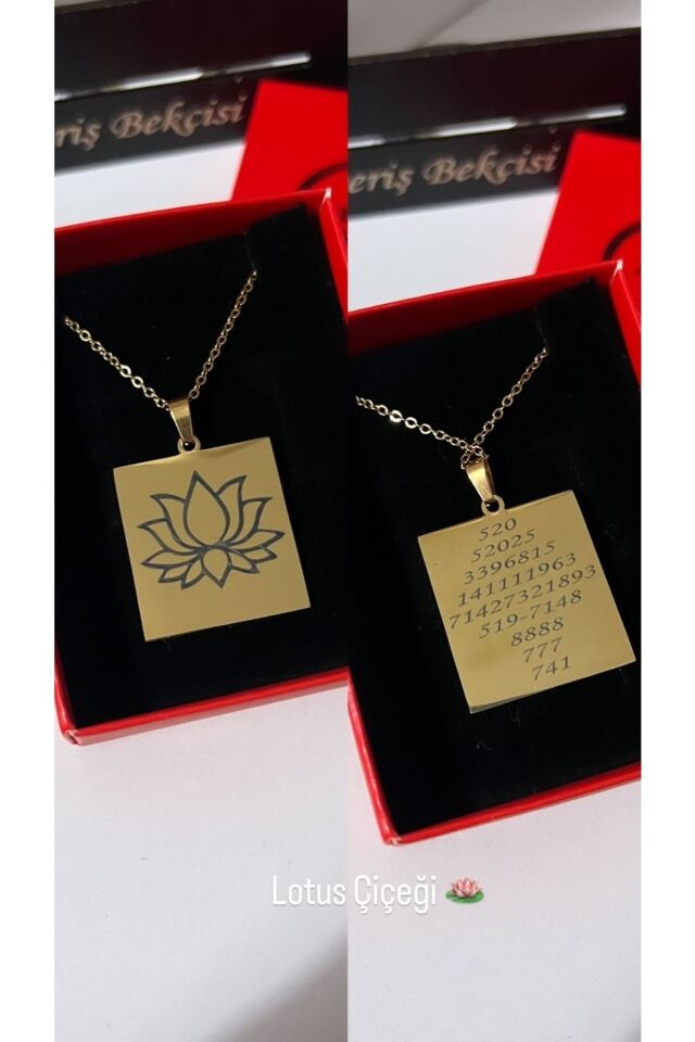 Lotus Çiçeği Kare Çelik Plaka Kolye