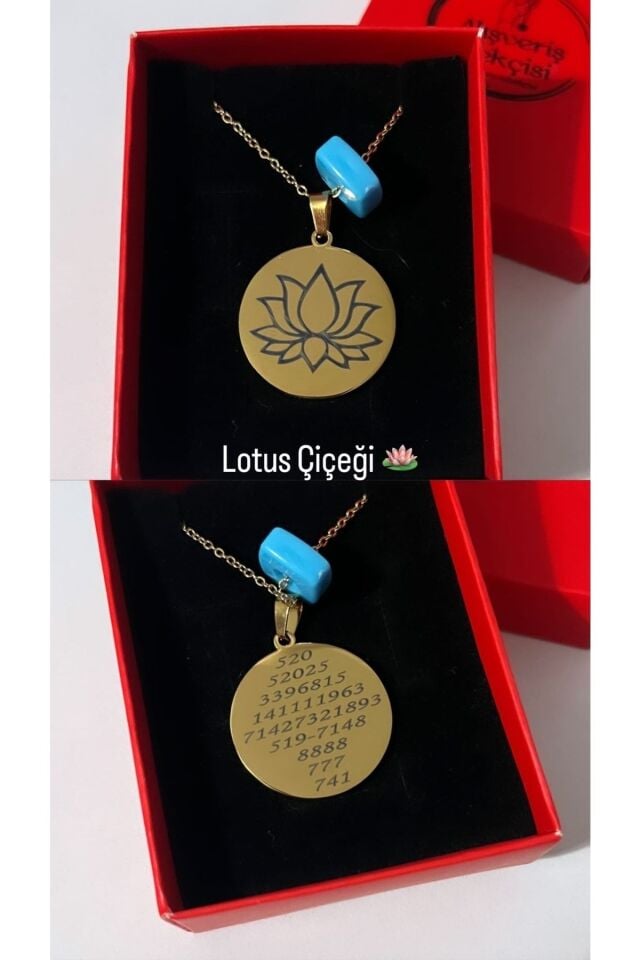 Lotus Çiçeği Yuvarlak Boncuklu Çelik Plaka Kolye