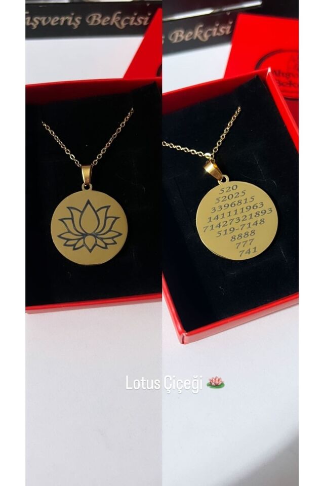 Lotus Çiçeği Yuvarlak Çelik Plaka Kolye