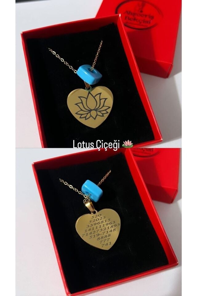 Lotus Çiçeği Kalp Çelik Boncuklu Plaka Kolye