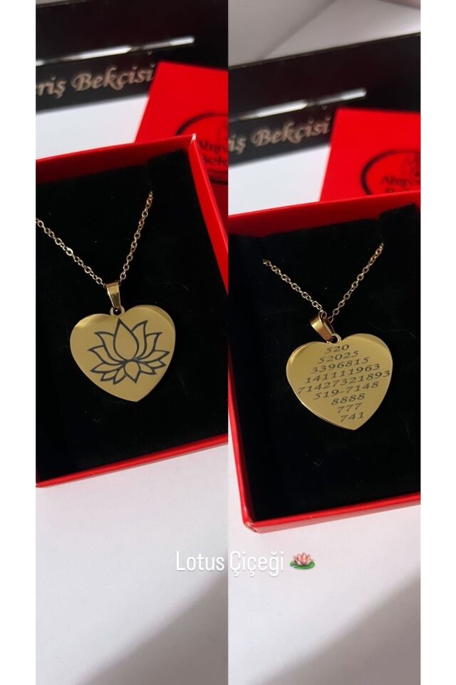 Lotus Çiçeği Kalp Çelik Plaka Kolye