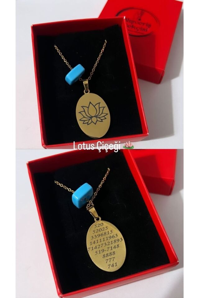 Lotus Çiçeği Oval Çelik Boncuklu Plaka Kolye