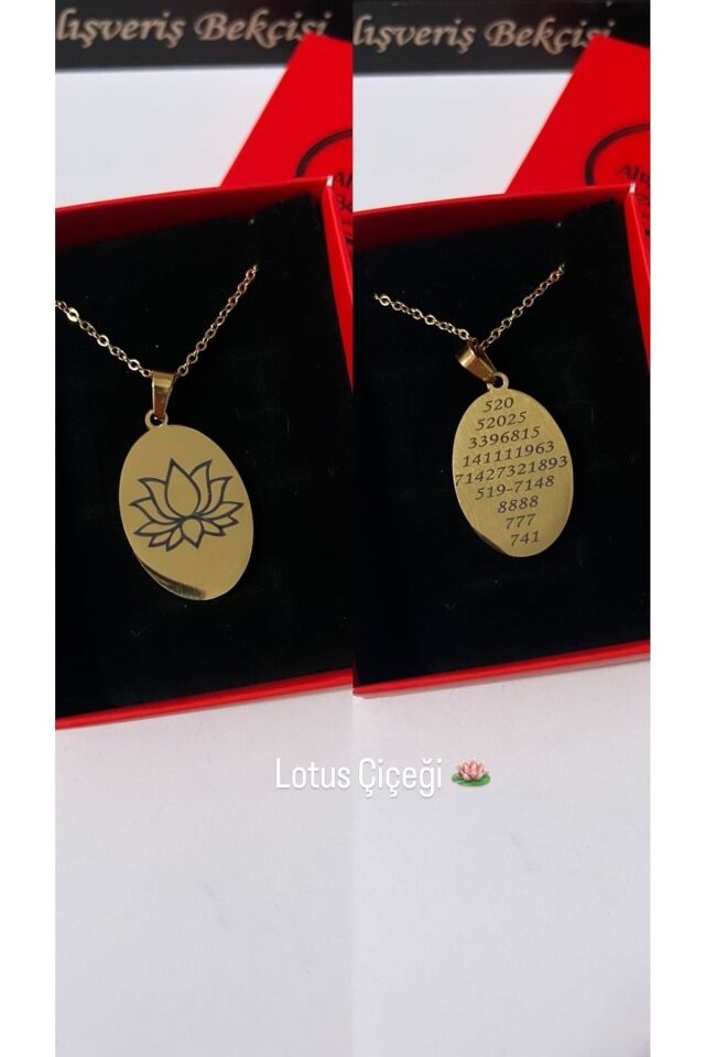 Lotus Çiçeği Oval Plaka Çelik Kolye