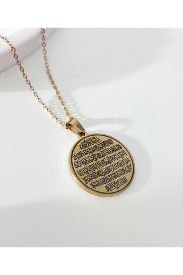 Çelik Ayetel Kürsi Yazılı Plaka Kolye