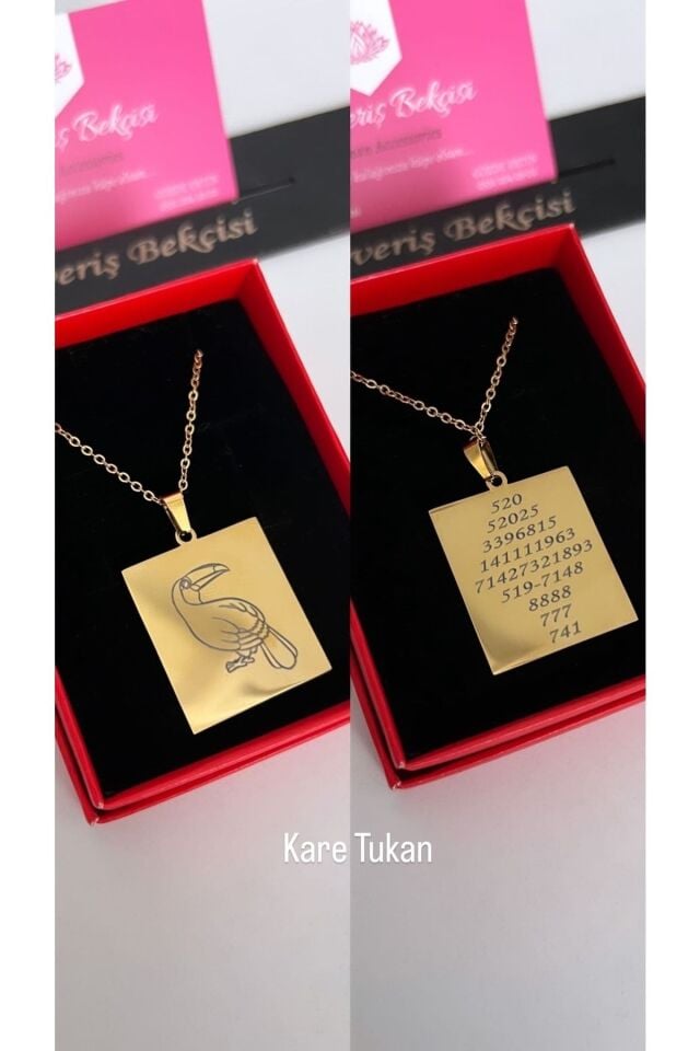 Tukan Kuşu Kare Çelik Kolye